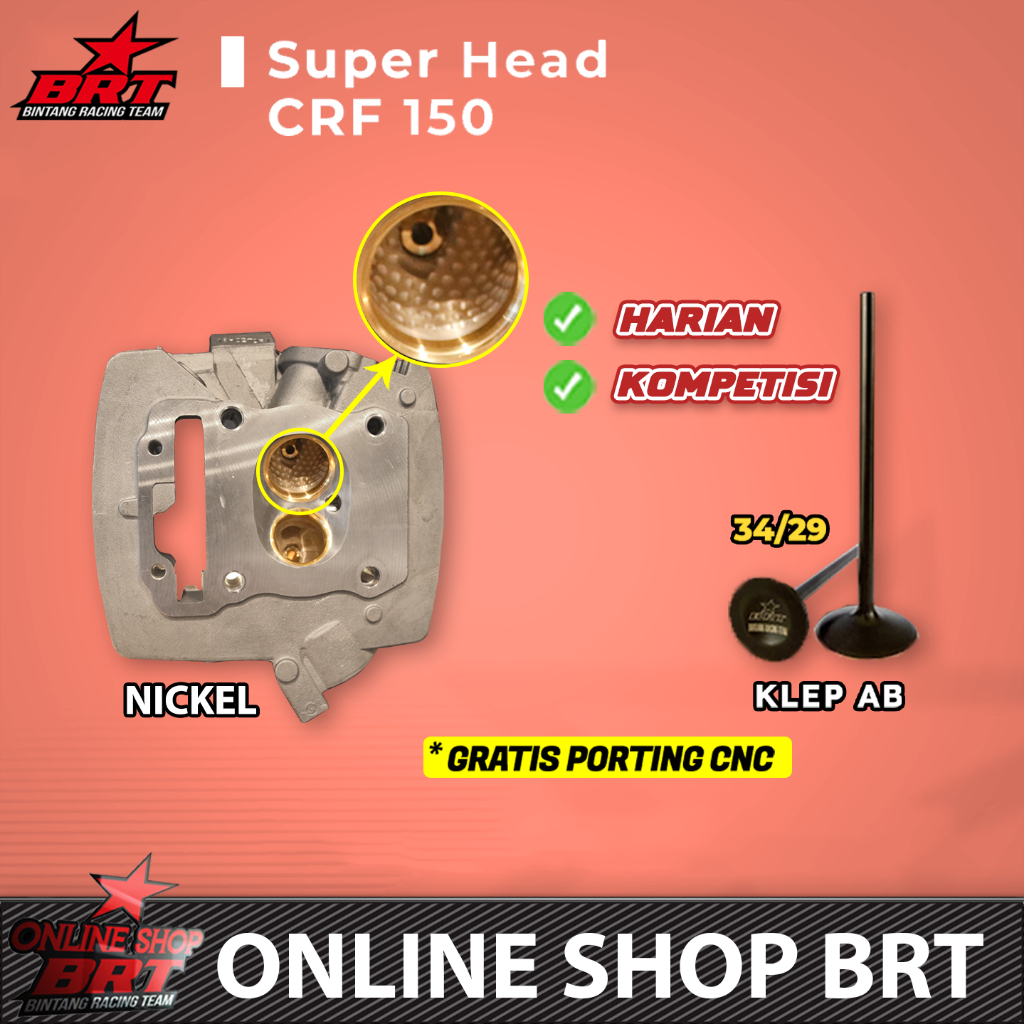 CYLINDER HEAD BRT KOP CRF 150 VERZA NEW MEGAPRO PORTING CNC NON PORTING Klep 32 27 34 29 36 31 38 33