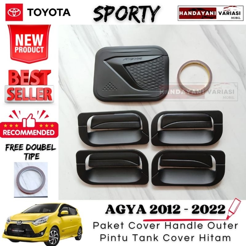 Paket Cover Outer Door Handle Pintu Tank Cover Mobil Toyota Agya 2013 2022 Hitam Model Sporty