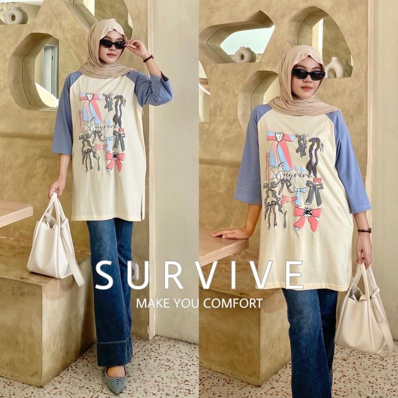Kaos Oversize Terbaru By Survive/Kaos Reglan Survive/Kaos Wanita Oversize/Kaos Wanita Jumbo