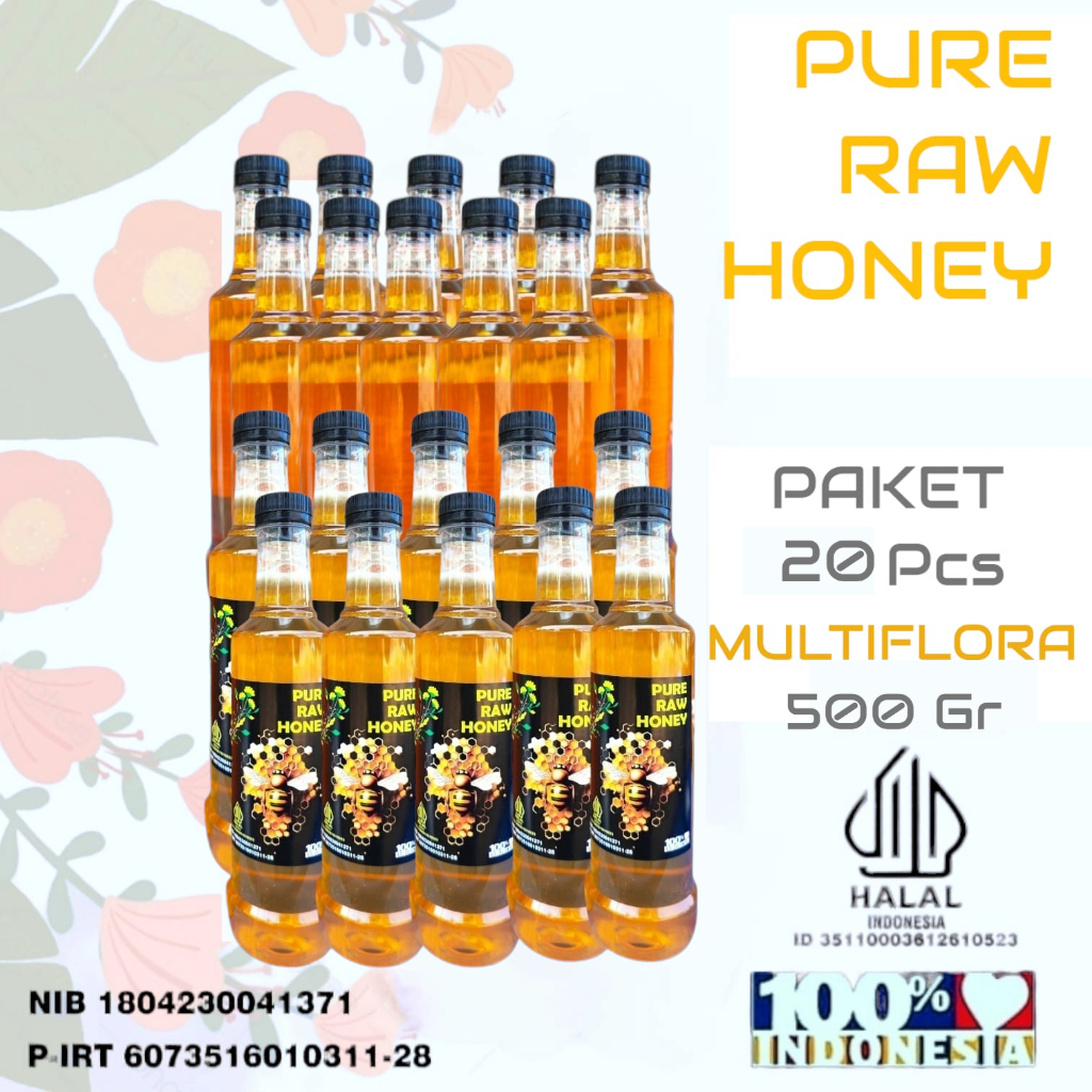 

Paket 20 pcs Madu Murni Asli 5OO gr Nektar Multiflora100% Alami Pure Natural Raw Honey