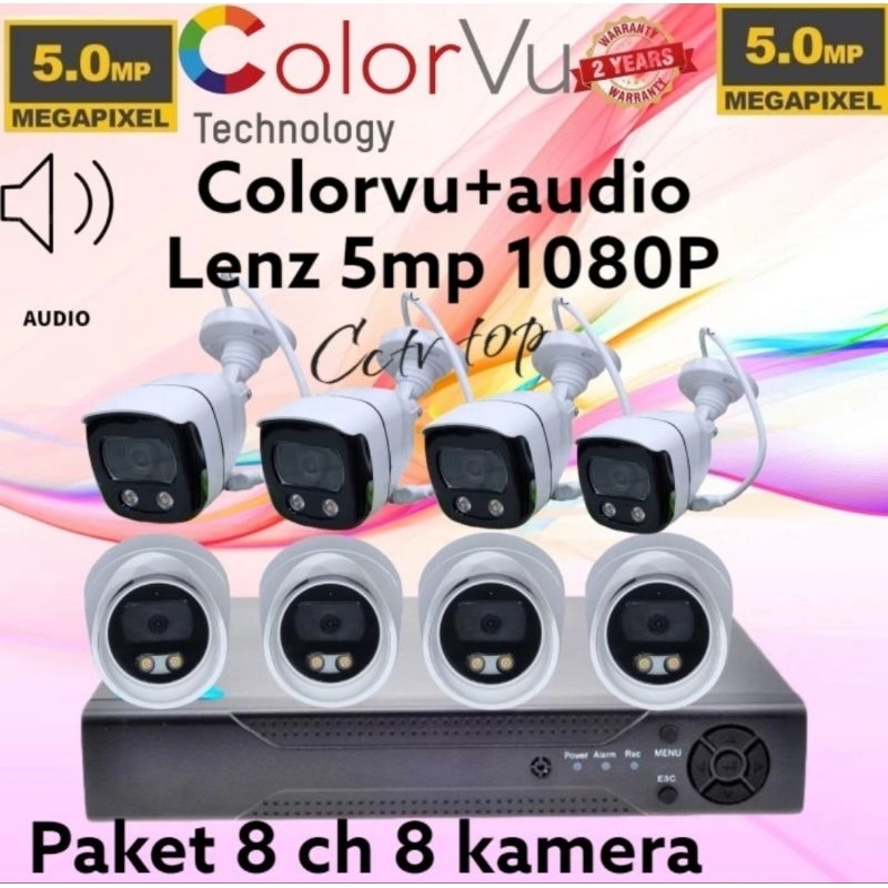 PAKET CCTV  8 CH 8 KAMERA 5MP 1080P COLORVU AUDIO BISA REKAM SUARA