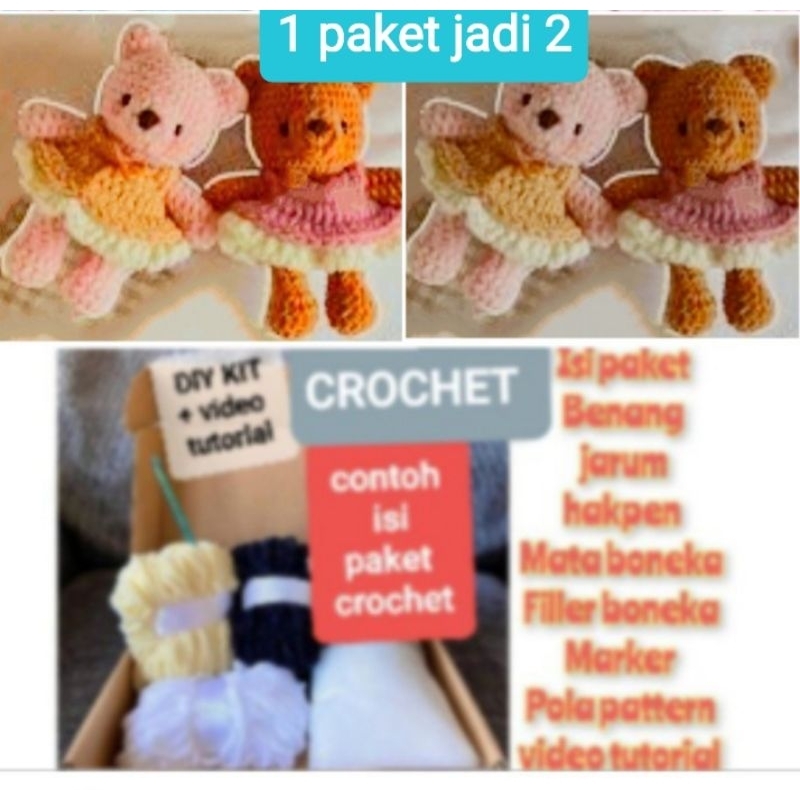 DIY CROCHET KIT BONEKA AMIGURUMI BEAR WITH VIDEO TUTORIAL
