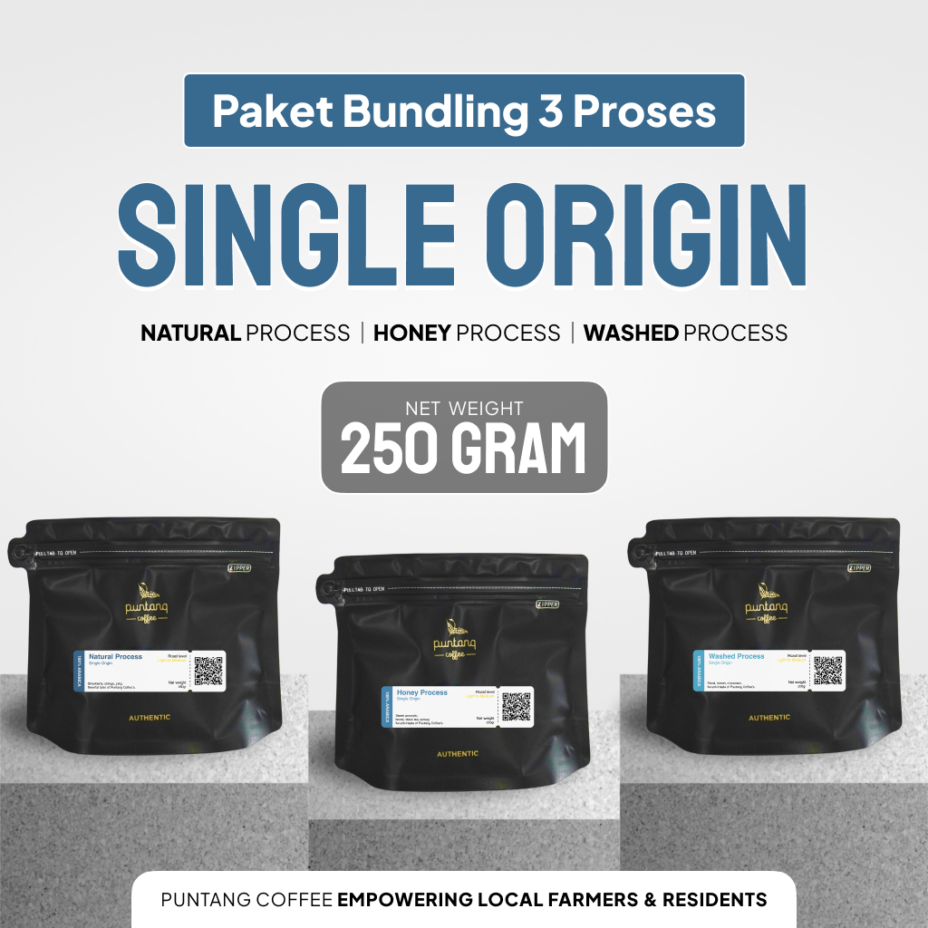 

PAKET HEMAT, Arabika Single Origin Puntang Natural, Honey, Washed 250g bubuk/biji