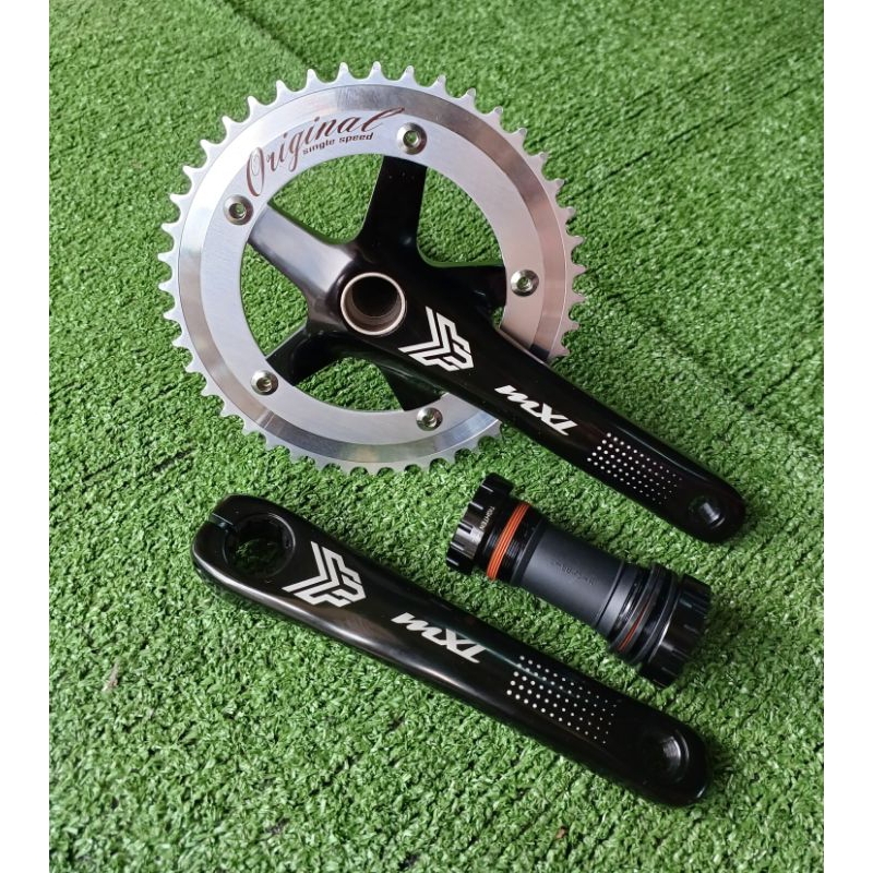 Crankset MXL Original Single Speed 44T Hollowtech HT2 Alloy Fixie BMX - Black Silver