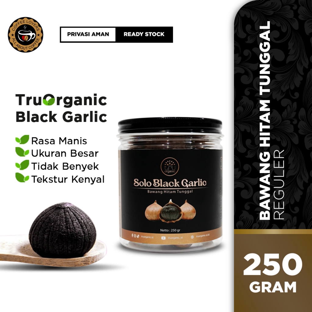 

(Uk. Besar) Black Garlic Tunggal 250gr - TruOrganic Bawang Hitam Solo 250 gr | Bawang Putih Tunggal