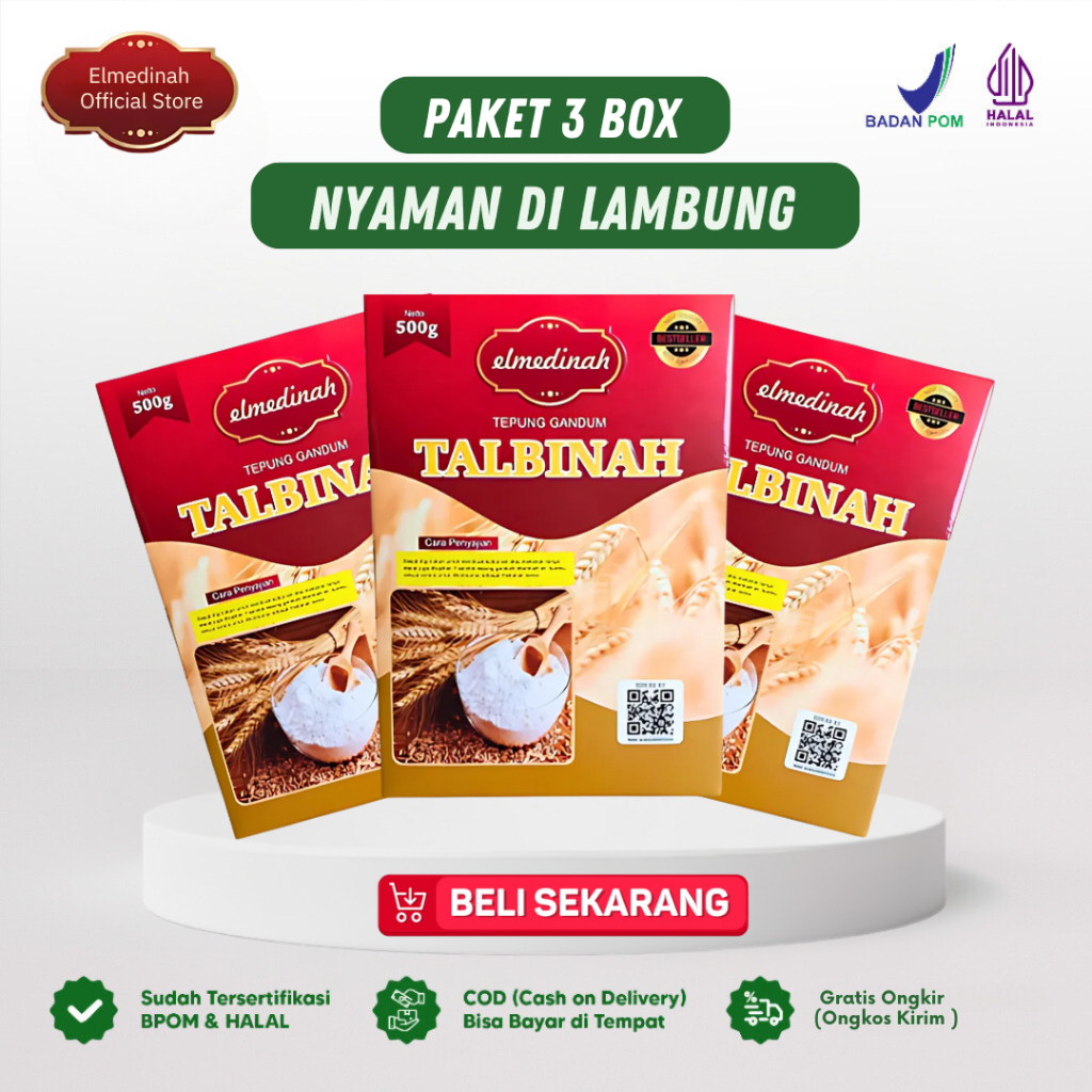 

Talbinah Elmedinah - Paket 3 Box Talbinah El Medinah Tepung Gandum Resep Thibb Nabawy Talbinah Original