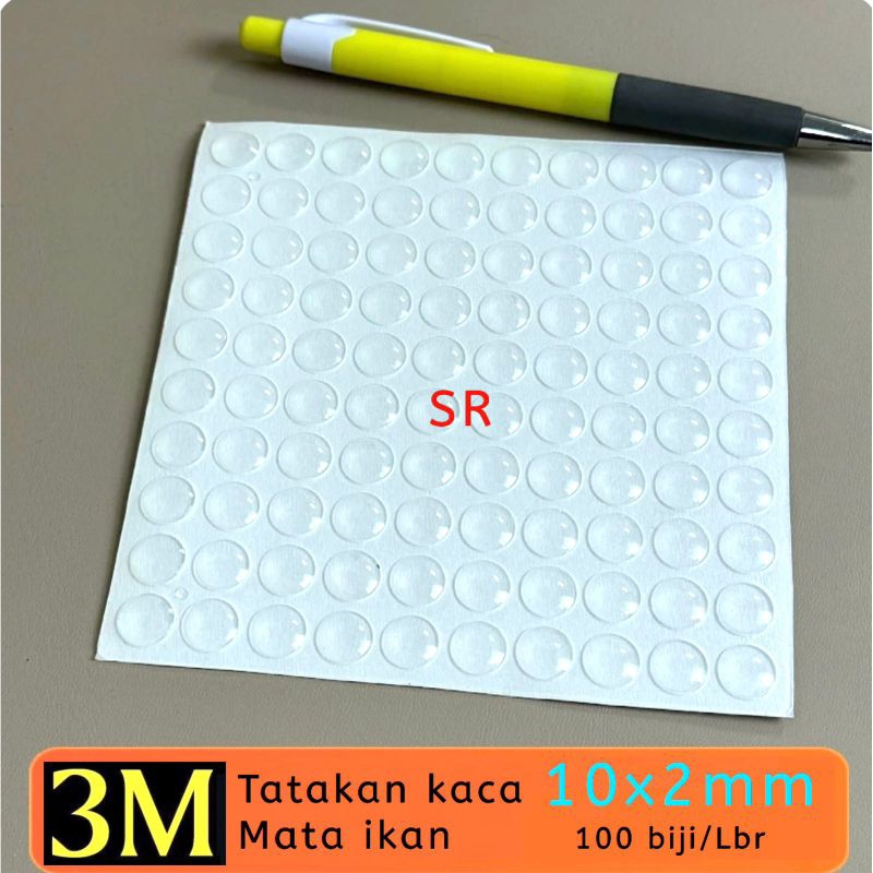 Karet Tatakan Kaca (3m) Dumper Mata Ikan/ Dumper Penahan Kaca (10 mm × 2 mm × 100 pc/ Lembar)