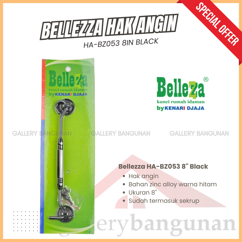 Hak Angin HA-BZ053 Black Bellezza Ukuran 8" Model Cantolan Cantol Pancing Penyangga Jendela Cendela 