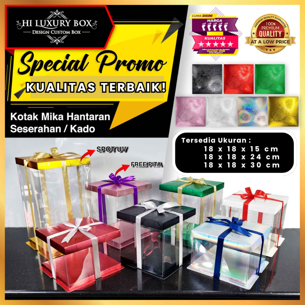 

Cake Box Kotak Kue Mika Transparan Dus Hantaran - Tutup Hologram 18x18