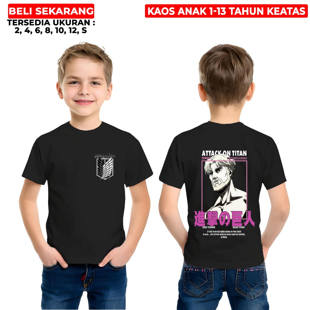 Kaos Anak Anime Attack on Titan Keren  - AOT Zeke Yeager - Tshirt Distro Anak Laki-Laki