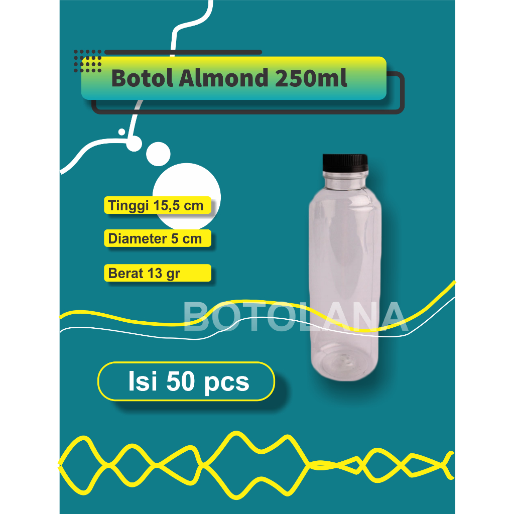 Botol Plastik Almond 250ml Isi 50 pcs (Free Packing Kardus) / Botol Almond 250ml / Botol Plastik