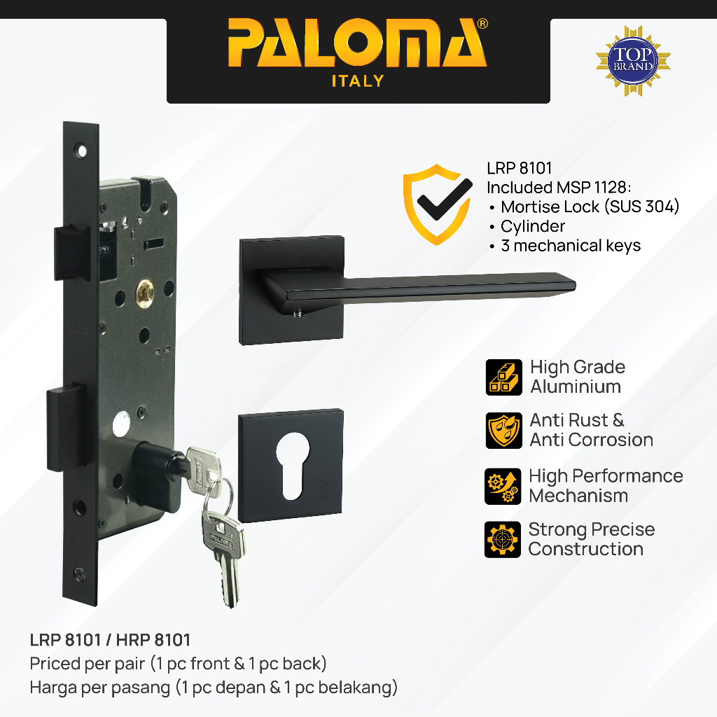 PALOMA Gagang Pintu Door Handle Pintu Roses Lever Engkol Pisah Misah Paket Kunci Pintu Lockset Lock 