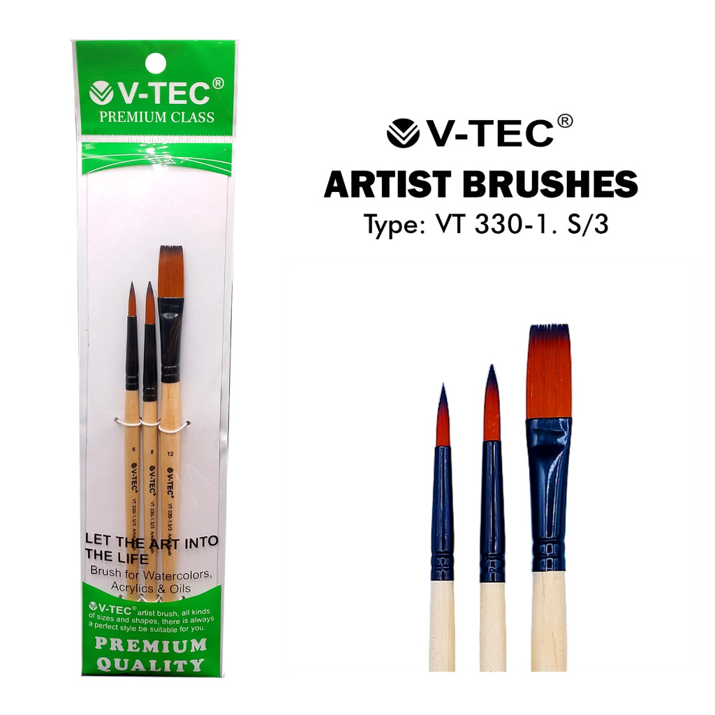 

SET KUAS V-TEC VT-330-1 / ISI 3 KUAS NO 6, 8, 12 ARTIST BRUSHES VTEC ALAT LUKIS BRUSH / MITRA ABADI KATALOG JOGJA