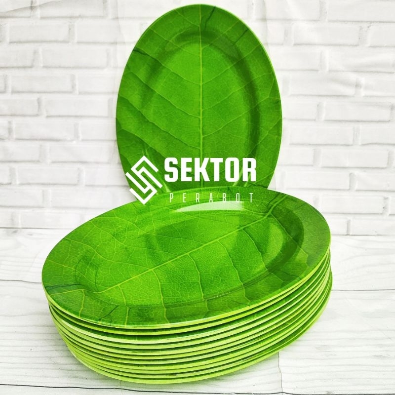1 PCS Piring Oval Melamin Daun - Piring saji Melamin - Piring Melamin Oval - Piring sajian model Ova