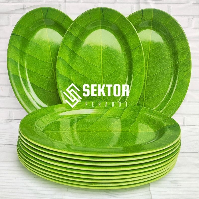 3 atau 6 PCS Piring Oval Melamin Daun - Piring Sajian - Piring Daun Melamin - Piring Oval Melamin Mo