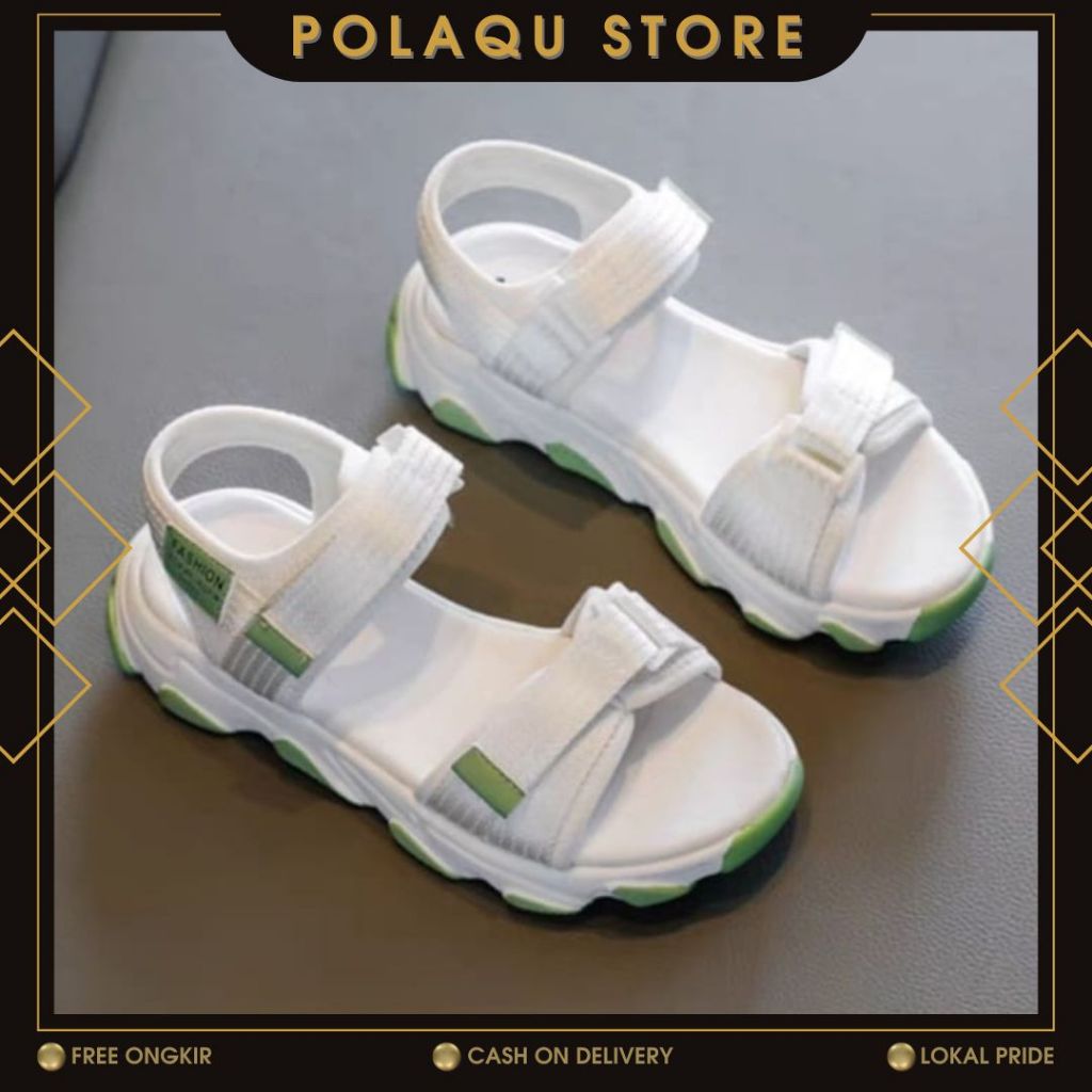 POLAQU STORE Sendal Wedges Anak Cewek Hak Tebal Model Velcro Tali Webing Tinggi 4cm AP 09
