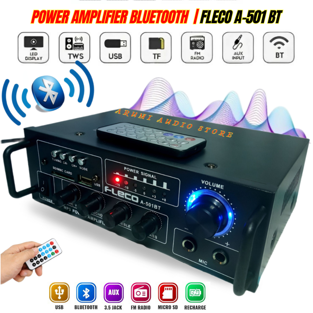 Power Amplifier Bluetooth Fleco A-501bt 600w | Audio Penguat Suara Extra Bass & Treble | Ampli Mini 