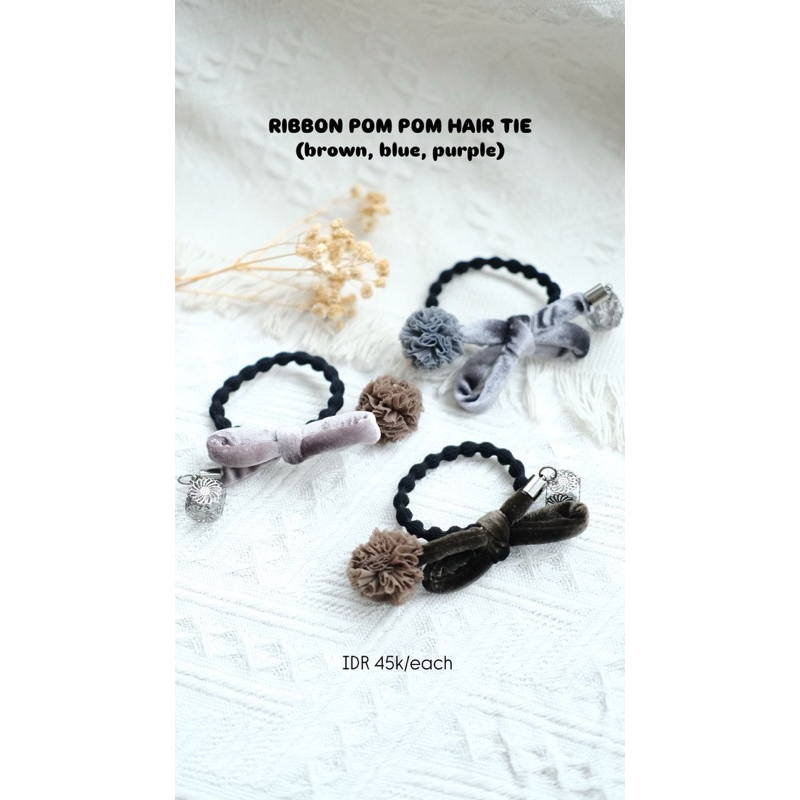 Ribbon Pom Pom Hair Tie