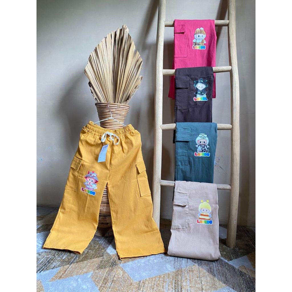 Celana Cargo Anak Labubu Kekinian Bahan Chinos Bengalin Import Tebel Halus Lembut
