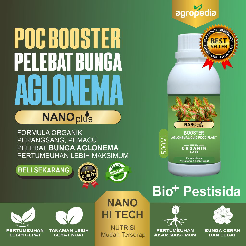 NANOplus Pupuk BOOSTER Tanaman Aglonema, Suplemen Pupuk Cair Tanaman Aglonema, Pupuk Pelebat Tanaman