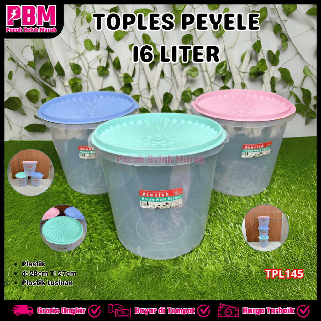 PBM Toples Peyele 16 Liter  Alexish | Toples Plastik Bulat Kerupuk Serbaguna