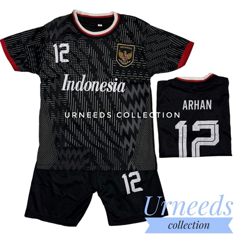 Sekarang Hadir  COD  SETELAN BAJU BOLA ANAK TERBARU 224 TIMNAS HITAM  STELAN JERSEY FUTSAL TIMNAS MU
