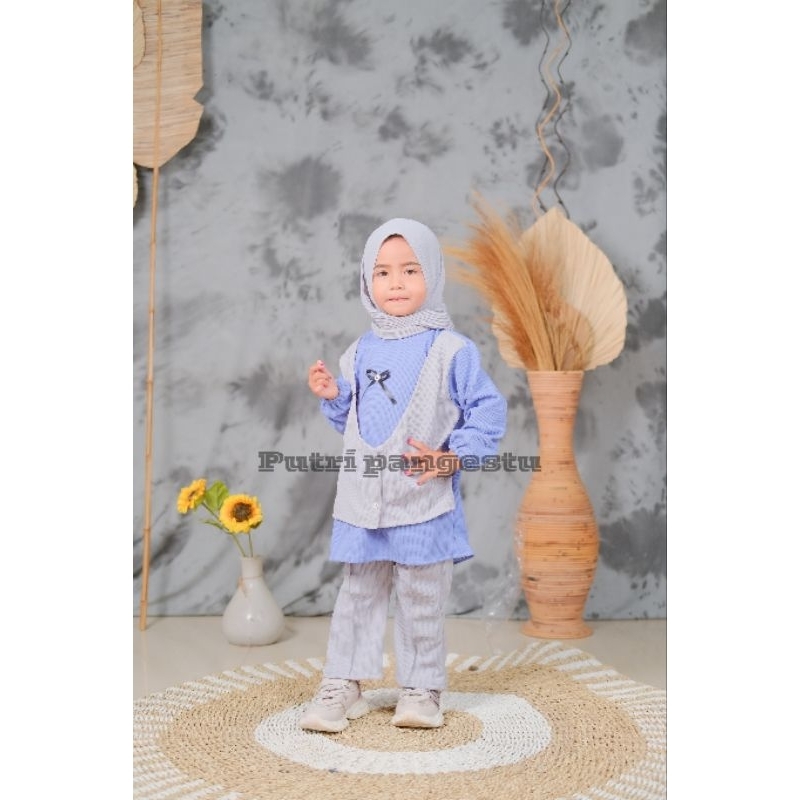 ONE SET ANAK model amira perempuan 3-11 tahun bahan wafle uniqlo set jas anak