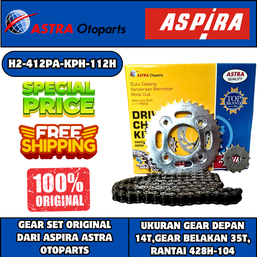 GIR SET KPH ASPIRA ORI MOTOR HONDA KARISMA SUPRA X 125 KIRANA 1 SET GEAR DEPAN BELAKANG PLUS RANTAI