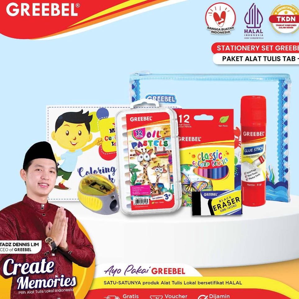 

First Surprise GREEBEL Paket Alat Tulis TAB1 Stationary Stationery Set alat tulis ATK krayon pensil warna pen penghapus anak