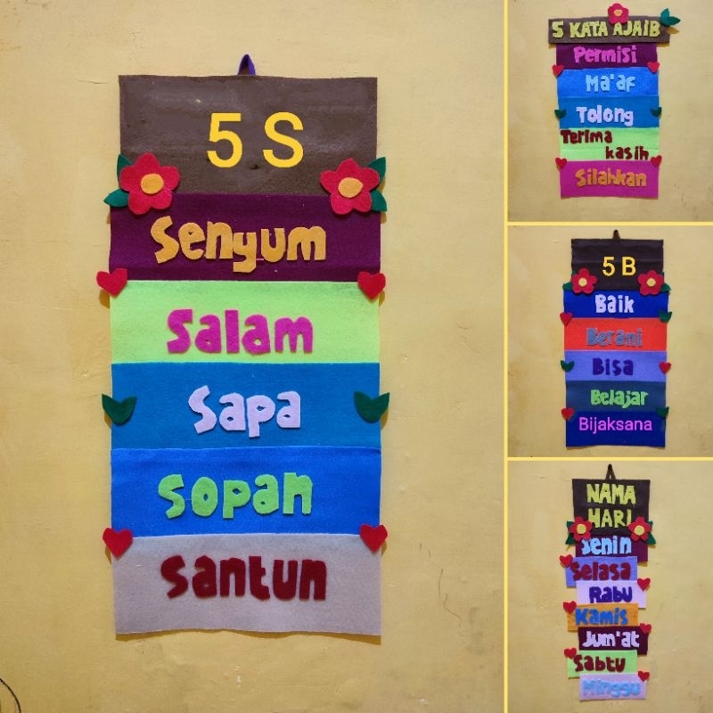 Hiasan pajangan dinding dekorasi edukatif 5S Kata Ajaib anak TK SD SMP