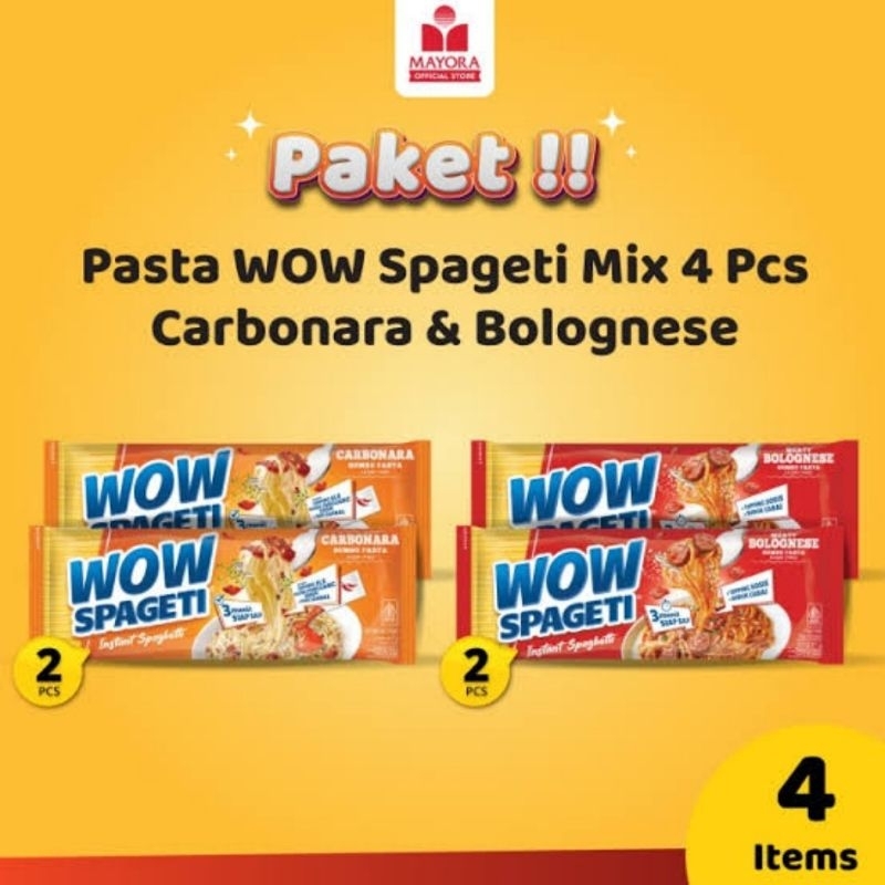 

[ PAKET ISI 4 ] WOW SPAGHETTI INSTANT VIRAL HALAL 88GR ALA RESTO BY MAYORA. DIJAMIN UENAAAAK BIKIN NAGIH