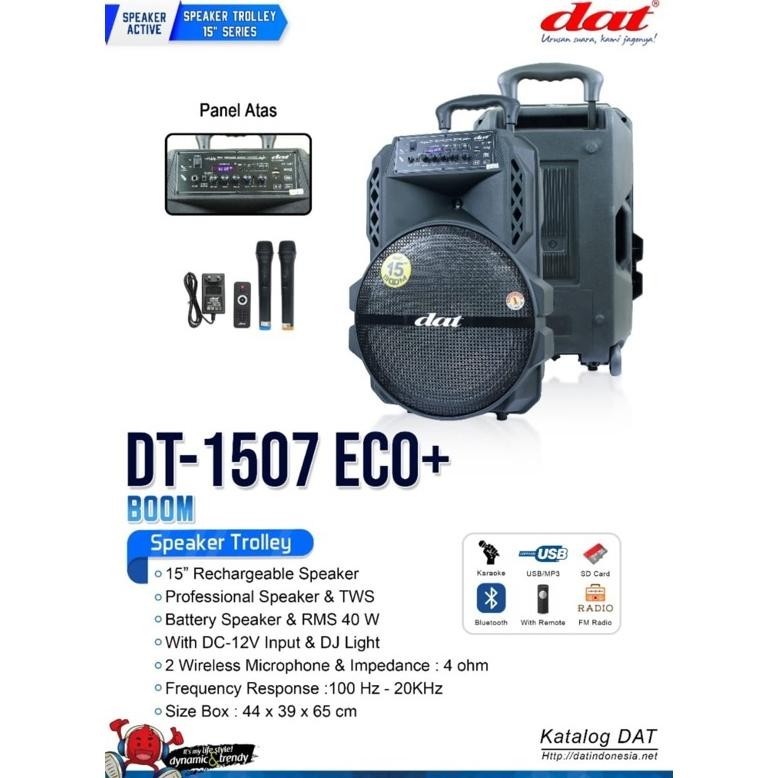 Speaker Trolley DAT DT 1507 Eco+ Mic Wireless Karaoke Portable Speaker Bluetooth Troli 15 inci Speak