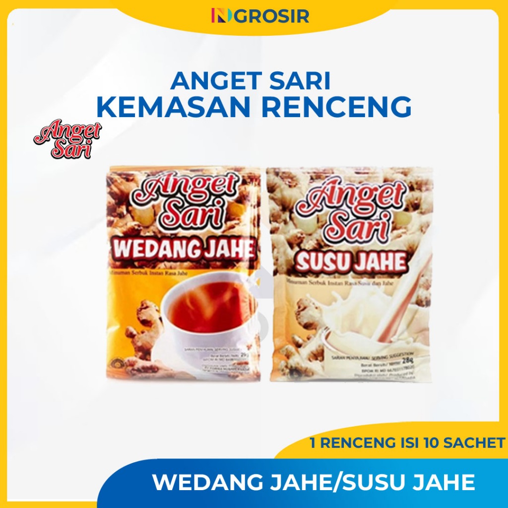 

ANGET SARI WEDANG JAHE/SUSU JAHE/JAHE JERUK NIPIS 1 RENCENG ISI 10 SACHET