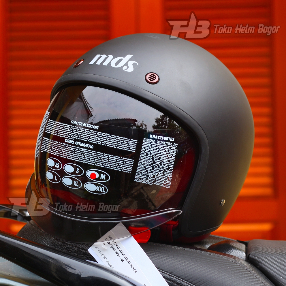 MDS HELM HALF FACE RETRO MAGNUM | SOLID BLACK DOFF | SINGLE VISOR