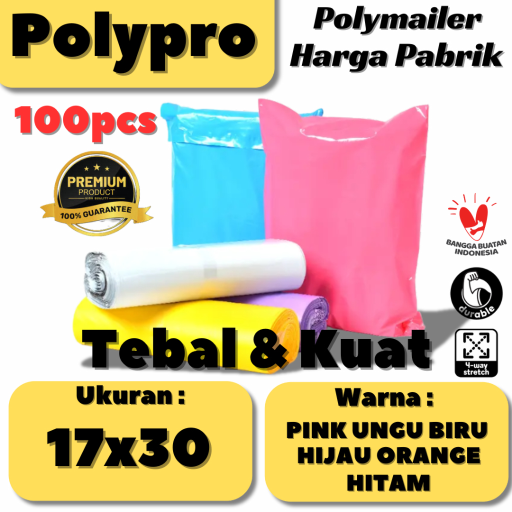 

Polymailer Premium 17x30 Warna Glossy / Plastik Packing Online / Tebal Kuat / 100Pcs