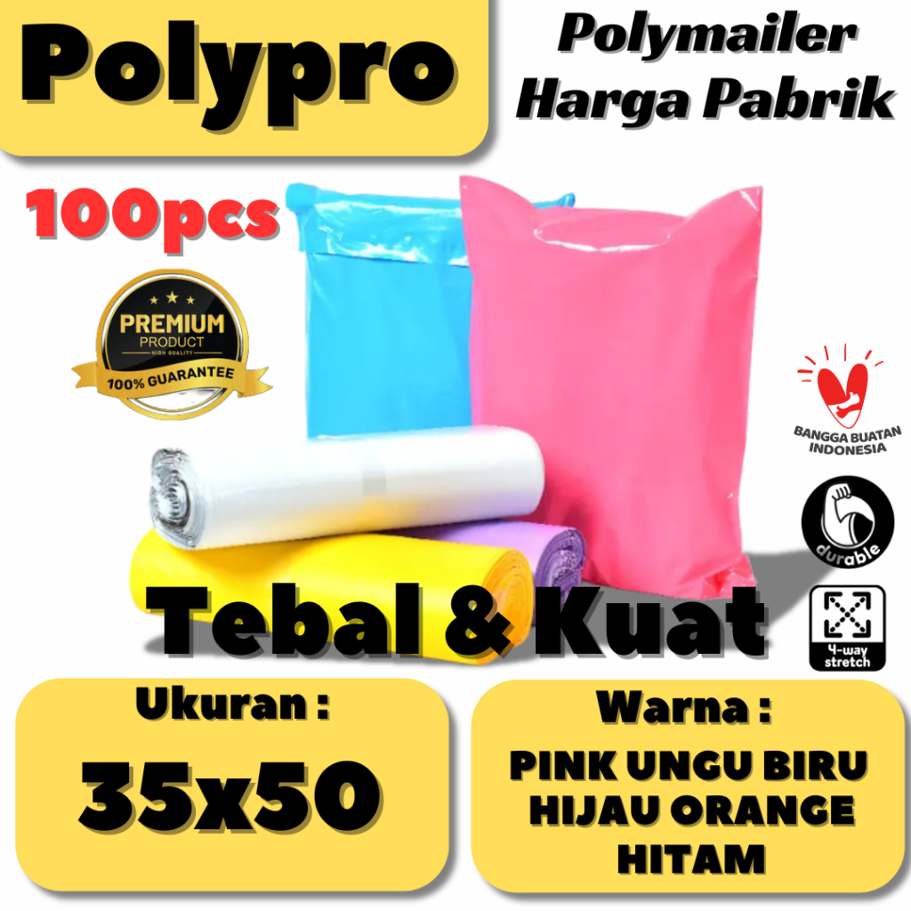 

Polymailer Premium 35x50 Warna Glossy / Plastik Packing Online / Tebal Kuat / 100Pcs