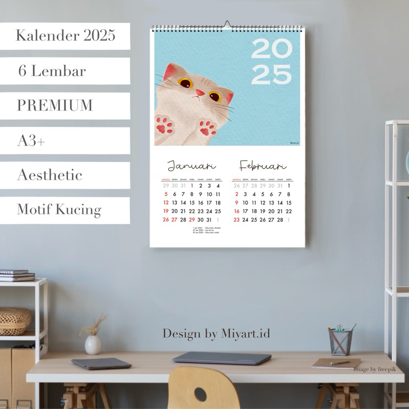

Kalender 2025 Motif Kucing | Kalender Dinding Aesthetic | Kalender Unik | Kalender