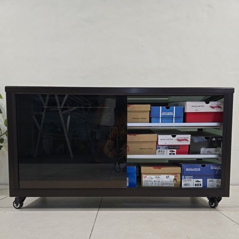 LS94 110X40X62 B LEMARI RAK SEPATU 3 SUSUN ALUMINIUM TEBAL 1X1/2 INCH FULL PINTU GESER SLIDING DOOR 