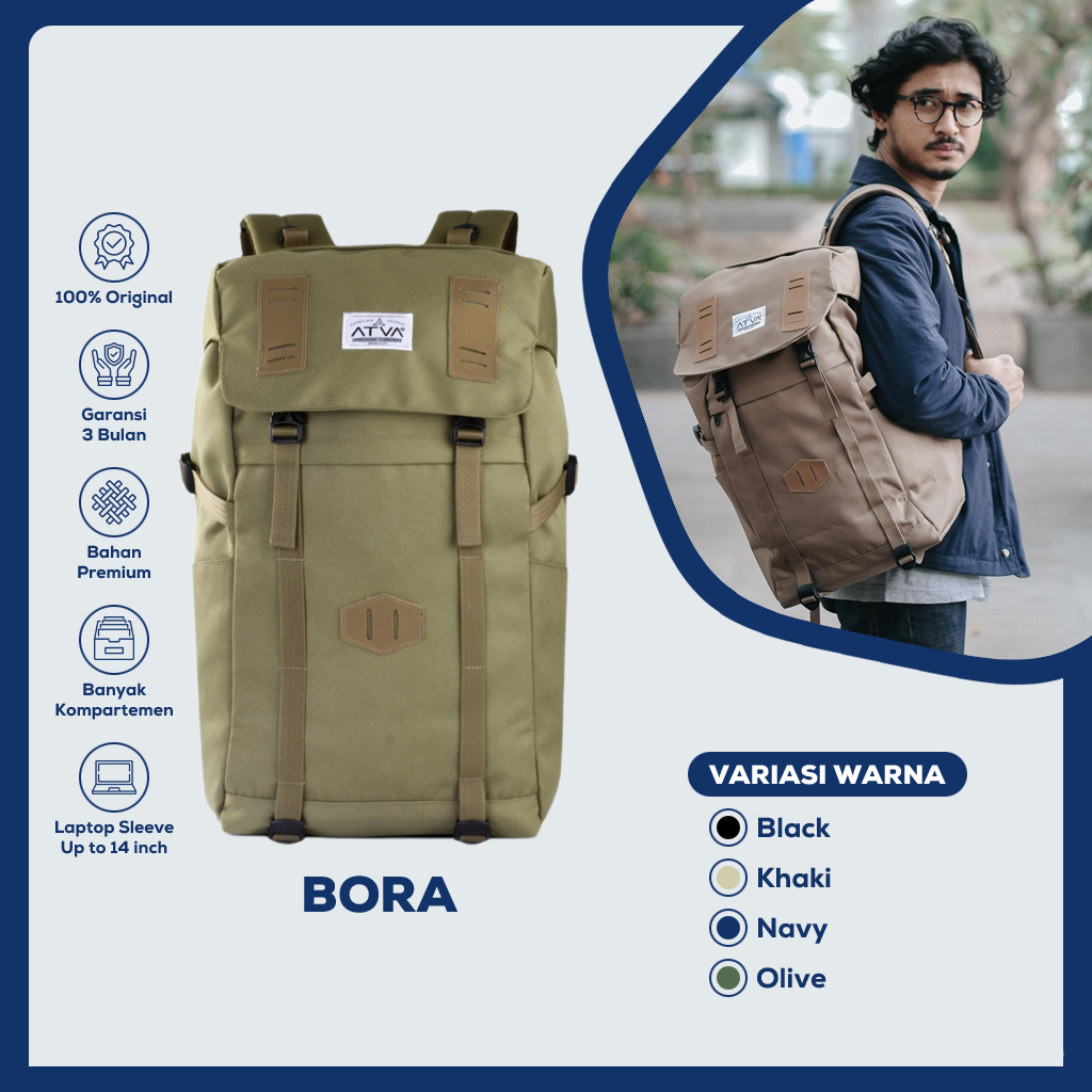 BORA KHAKI ORIGINAL x ATVA Tas Ransel Casual Pria Wanita Daily Backpack Kuliah Kerja Sekolah SMA SMK