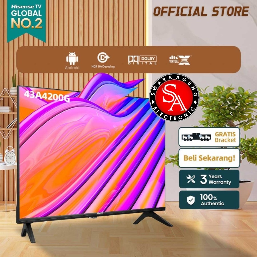 Led Digital Full HD Android TV 43 Inc Hisense Type : 43A4200G - Android 11 - Bezel Less ( MEDAN )