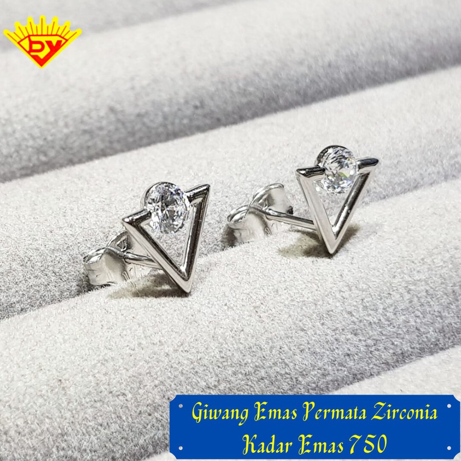 Giwang Emas Putih Permata Zirconia Kadar 750
