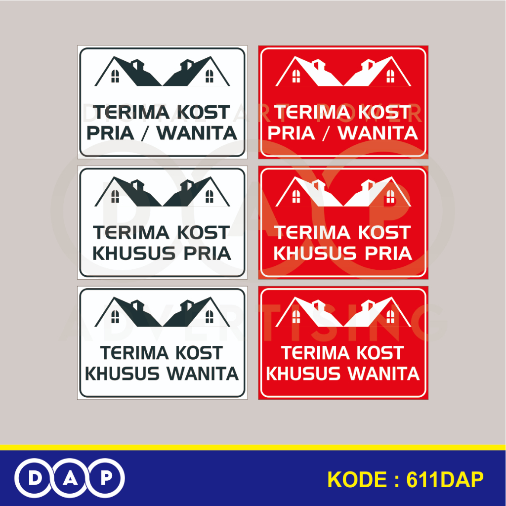 

611 - STIKER TERIMA KOST PRIA WANITA - 30 X 20 CM - VYNIL - TERBAIK
