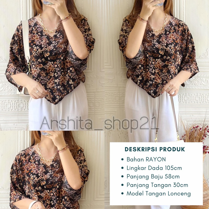 VINDY [02] BLOUSE || [B03209] ATASAN WANITA RAYON  MODEL TANGAN LONCENG BLOUSE V NECK TANGAN 7/8