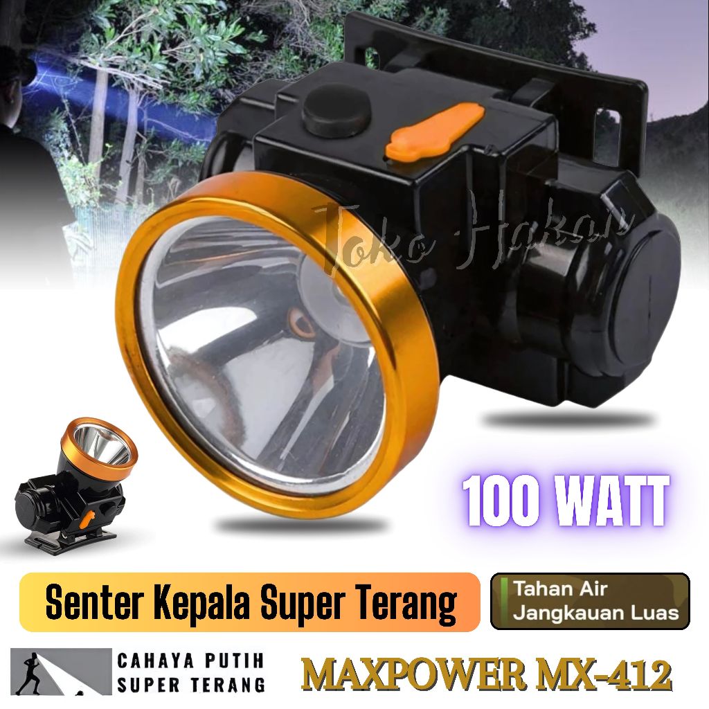 Senter Kepala Super Terang MaxPower 100W / Senter Led Murah 100 Watt / Senter Kepala 100 Watt Super 