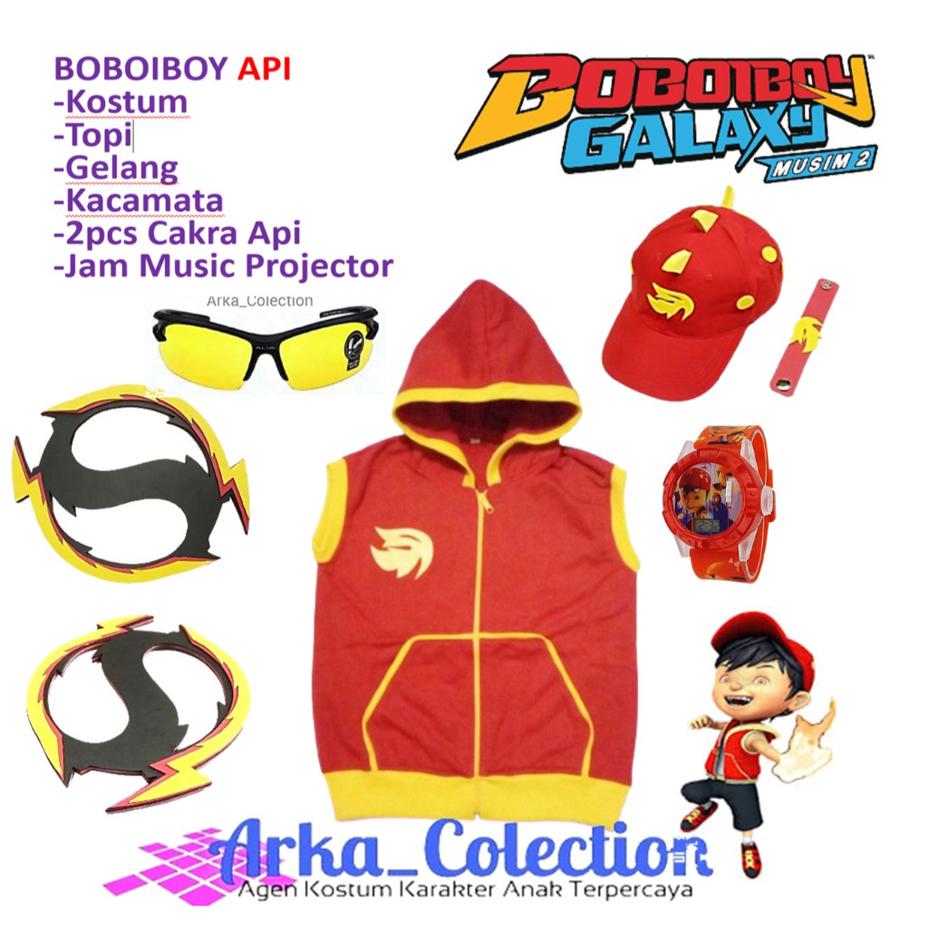 PAKET KOSTUM SUPER HERO JACKET BOBOIBOY API + CAKRA BOBOIBOY API
