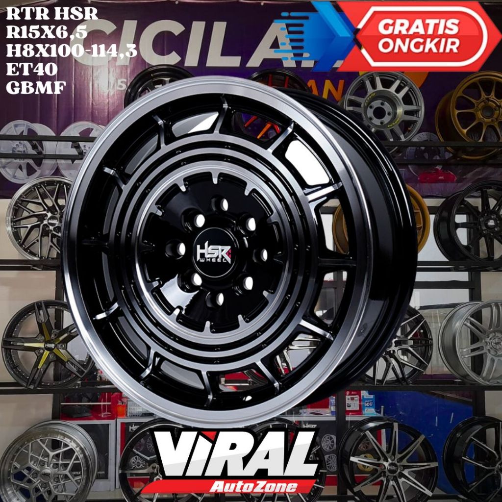 Velg Mobil Ring 15 HSR RTR R15 LEBAR 6,5 INCH LOBANG 4 ET40 BLACK POLISH