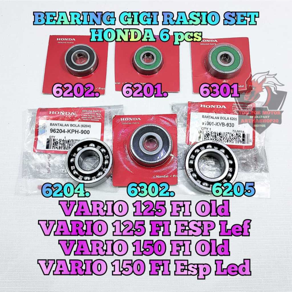 Bearing rasio kzr set 6 pcs asli original motor honda Vario 125 fi Old , Vario 125 fi Esp Led , Vari