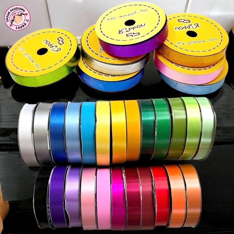 

Ecer Pita Jepang Kado 2cm 3/4 inch Warna Polos Panjang14 Meter