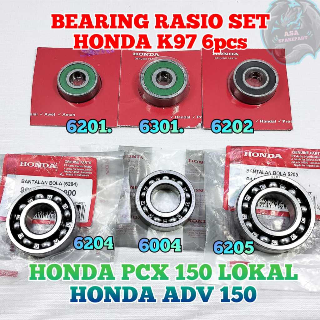 Bearing Rasio Set K97 Asli Original Motor Honda PCX 150 LOKAL , ADV 150 Isi 6pcs 6201 , 6301 , 6202 