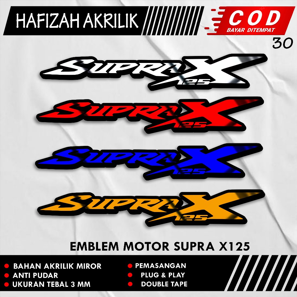 EMBLEM MOTOR  Supra X125 TIMBUL 3D BAHAN AKRILIK MIROR ANTI PUDAR
